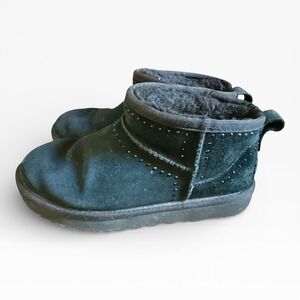 UGG CLASSIC ULTRA MINI Studded BLING BLACK  BOOTS  womens US 6 Rare